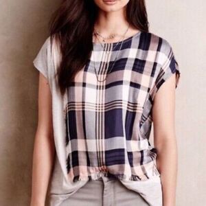 Anthropologie Postmark Hammond Plaid Frayed Tee